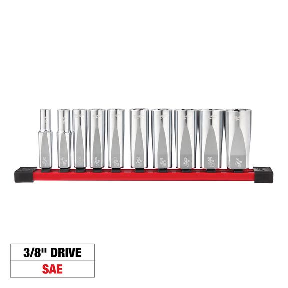 3/8" SAE Deep Well Sockets with FOUR FLAT&trade; Sides, 10 Piece image number 0