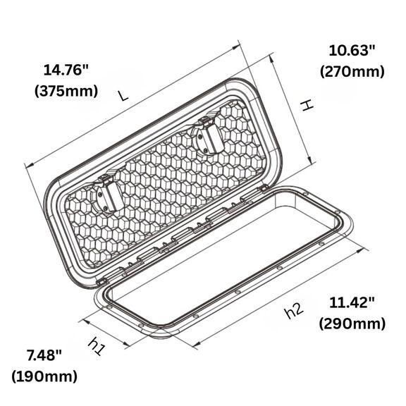 Locking Marine Boat Rectangular Access Hatch (Black) - 243mm x 607mm image number 4