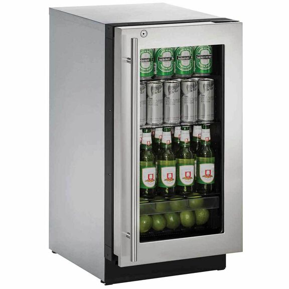 18" Stainless Glass Door Refrigerator, LHH Lock image number 0