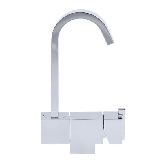 Artaine Folding Faucet, Hot/Cold Mixer, J-Spout, Brushed Nickel image number 5