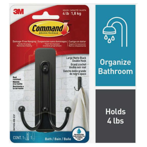 Command&trade; Large Double Bath Hook, Matte Black image number 0