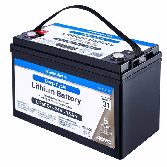 Group 31 Lithium Iron Phosphate Deep Cycle Battery, 24V 75Ah, Certified to ABYC Standards image number 1