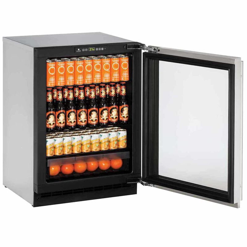24" Stainless Glass Door Refrigerator, RHH Lock image number 1