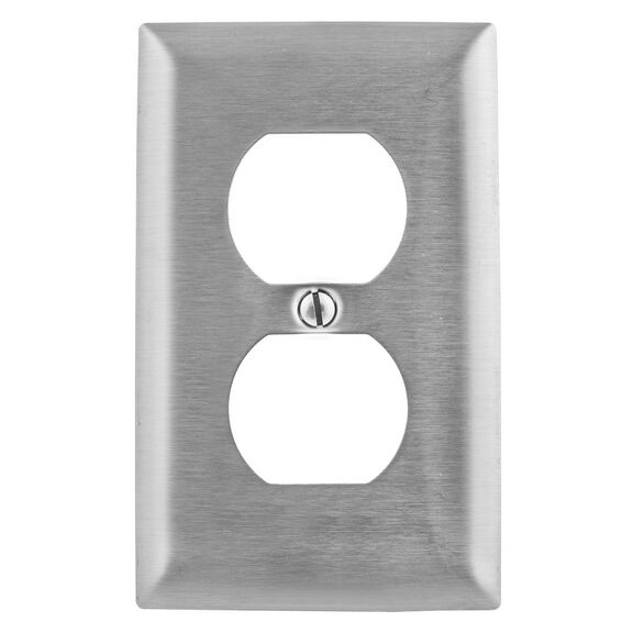 Hubbell Wall Plate, 1-Gang, Duplex Receptacle, Stainless Steel image number 0