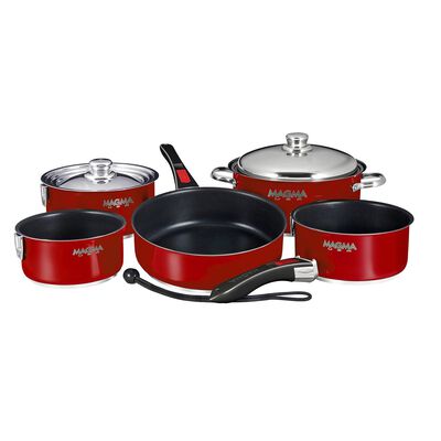 Professional Series Gourmet Nesting 10-Piece Magma Red Stainless Steel Induction Cookware Set with Ceramica® Non-Stick