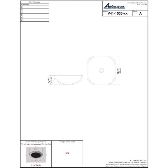 Rectangle Vessel Smooth Glass, 16 1/2" Square, 1-3/4" Drain Clear image number 4
