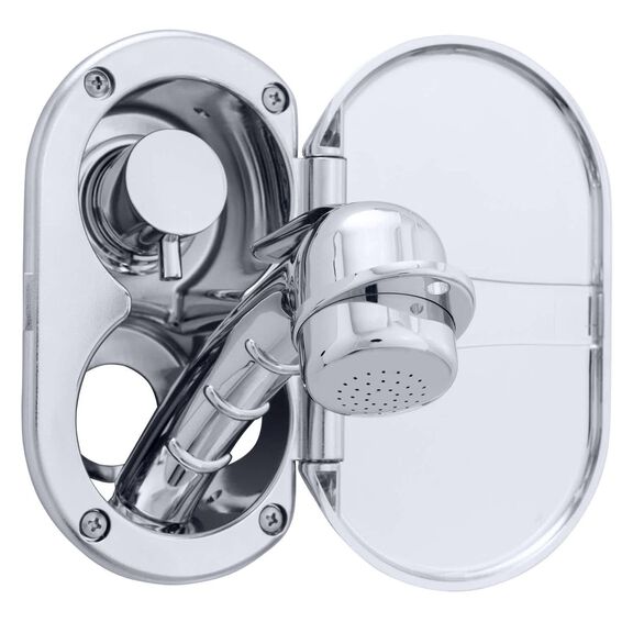 Aidack Transom Shower Hot/Cold Mixer, Chrome Cup & Lid, Small Chrome Sprayer, 6' White Rubber Hose, Chrome Aidack Handle image number 2