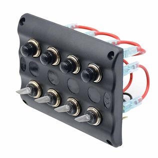 Switch Panel with Resettable Breakers, 4-Gang, Illuminated Toggles, 12V DC