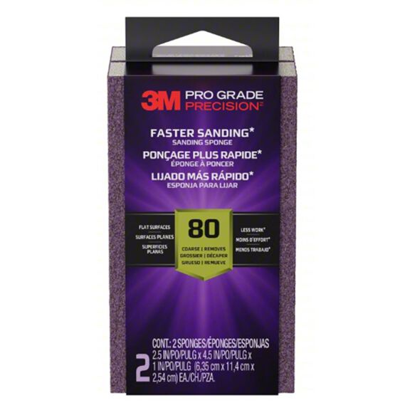 Pro Grade Precision&trade; Faster Sanding Sanding Block Sponge 2.5 x 4.5 x 1in, 80 grit, 2 each/pack image number 0