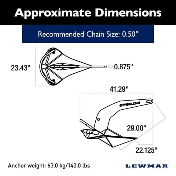 Epsilon Stainless Steel Anchor - 140 lb / 63 kg for Power and Sailboats image number 2