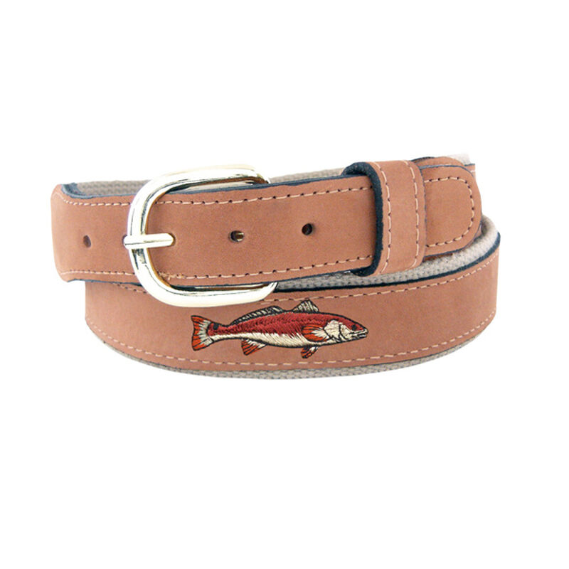 Men's Redfish Embroidered Belt, Tan, 34 image number 0