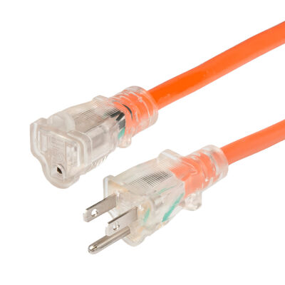 50' Lighted Extension Cord, 15A, 16/3 AWG, Orange