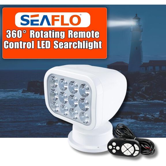 SEAFLO 360&deg; Rotating Remote Control LED Searchlight, 10-30V DC, 2700 Lumens, Wired Remote, White image number 1