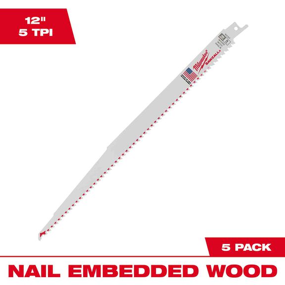 12" 5 TPI SAWZALL&reg; Blades, 5 Pack image number 0