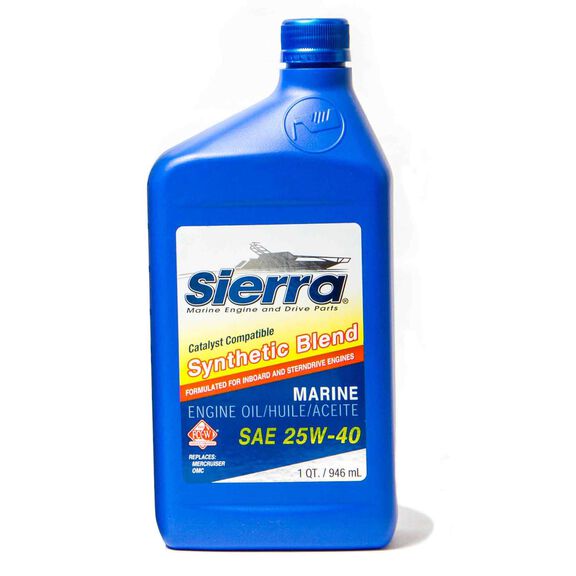 Sierra 25W-40 4 Stroke Synthetic Blend Marine Engine Oil, Catalyst Compatible, 1 Quart image number 0