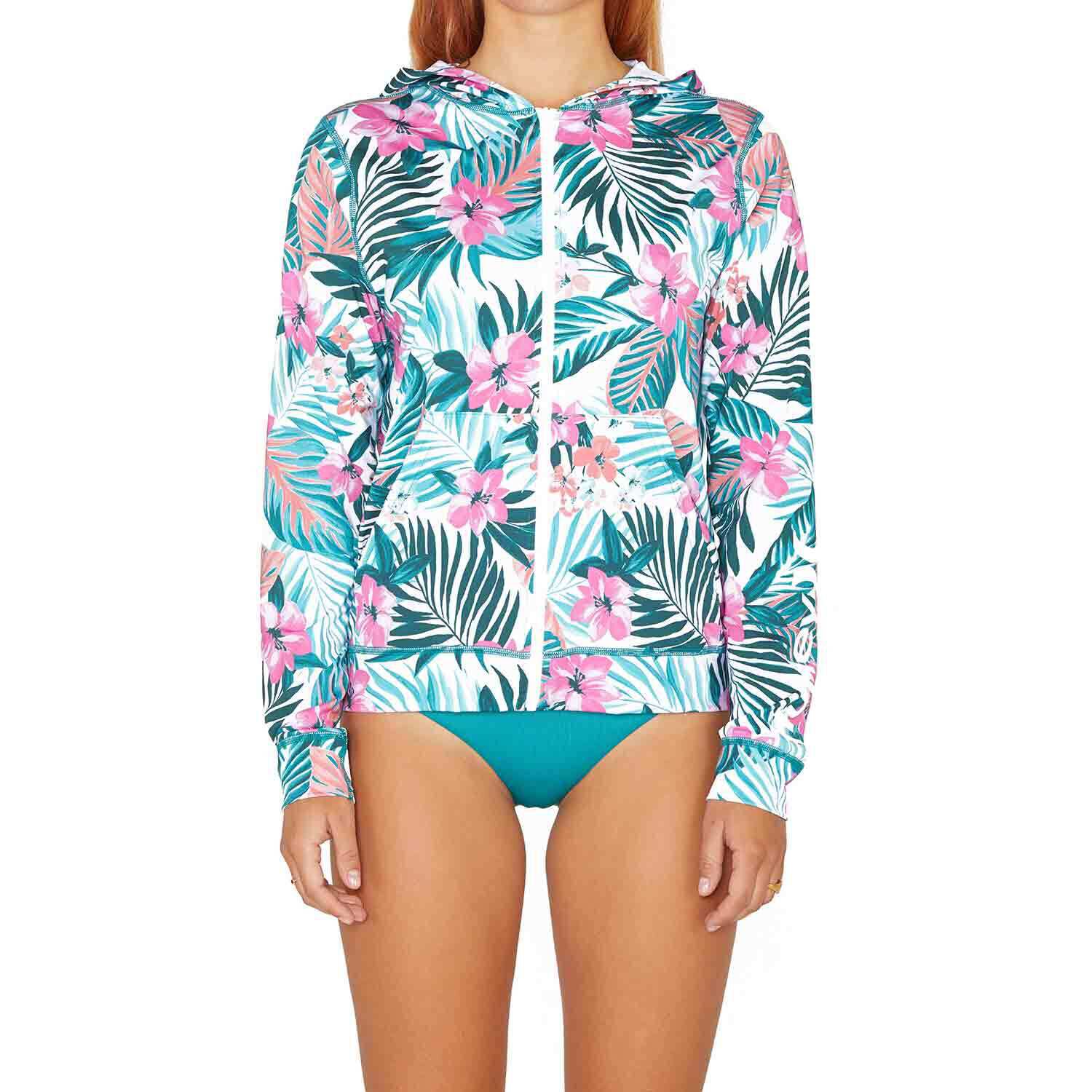 HURLEY Women's Hawaiian Hideaway Hooded Full-Zip Rash Guard