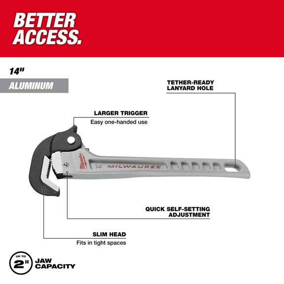 14" Aluminum Self-Adjusting Pipe Wrench image number 1