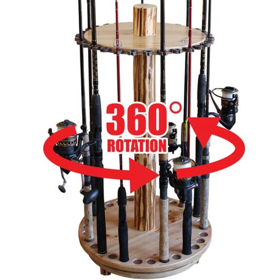 Rustic Wood 30 Fishing Rod Spinning Storage Rack image number 0