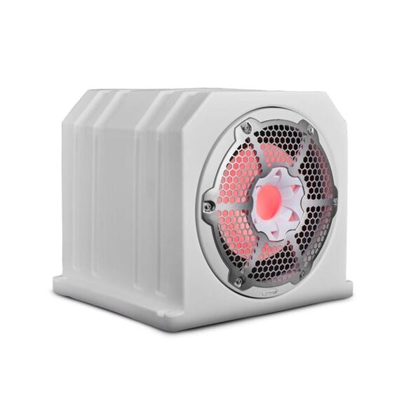 HYDRO Double Marine Subwoofer Enclosure with 10" Subwoofer plus 10" Passive Radiator and Integrated RGB Lights, 700 Watts 4-Ohm, White image number 0