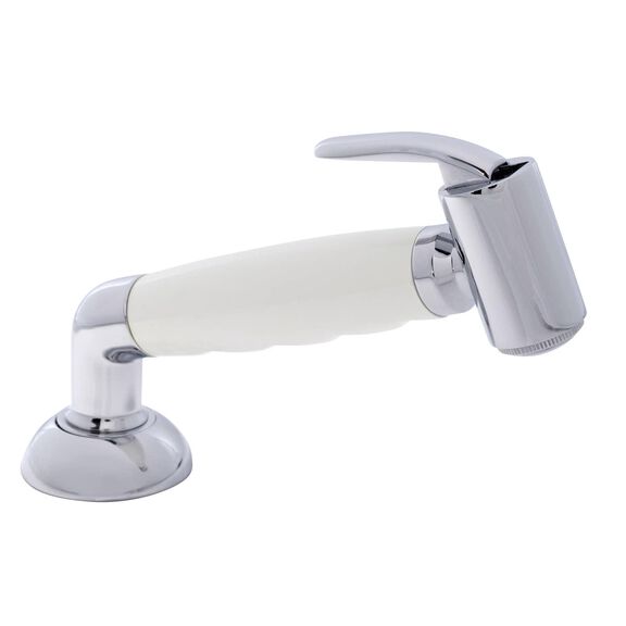 Deck-Mount Sprayer Hammer-Head Warm White Sprayer w/Elbow, 6' White Rubber Hose, Elite Holder image number 0