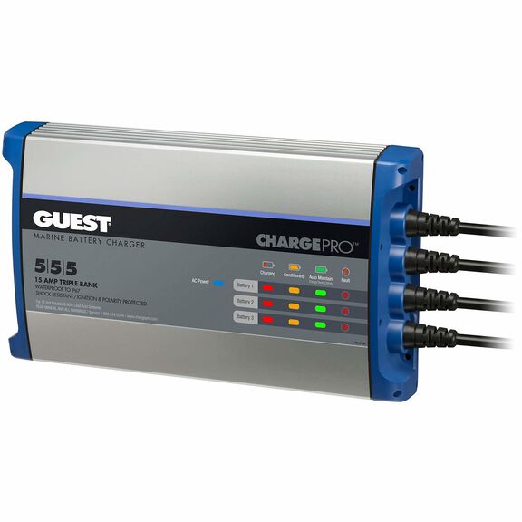 ChargePro Onboard Waterproof Marine Battery Charger with Ignition and Reverse Polarity Protection, 15 Amp, 12V, 3-Bank image number 0