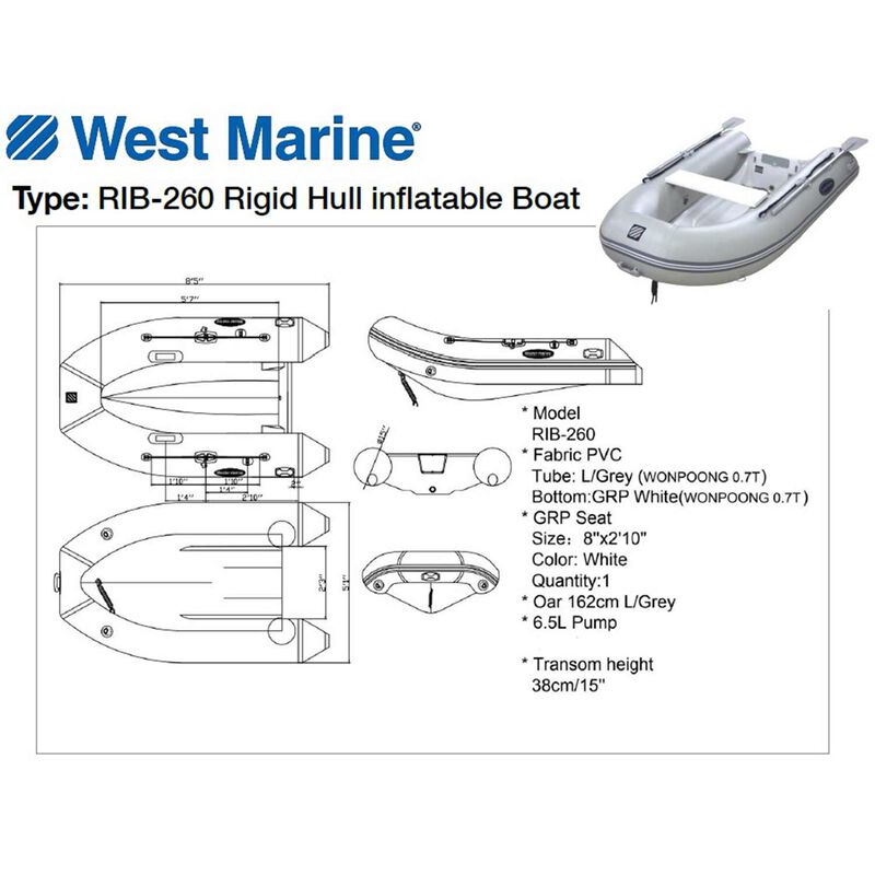 WEST MARINE RIB260 Rigid Hull Inflatable Boat West Marine