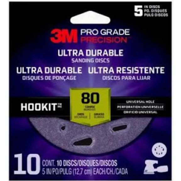 3M Pro Grade Precision Ultra Durable Universal Hole Sanding Disc DUH580TRI-10I, 5"ch UH, 80, 10/pack image number 0