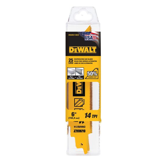 DEWALT 6" Bi-Metal Reciprocating Saw Blade 14 TPI, 1-Pack image number 0