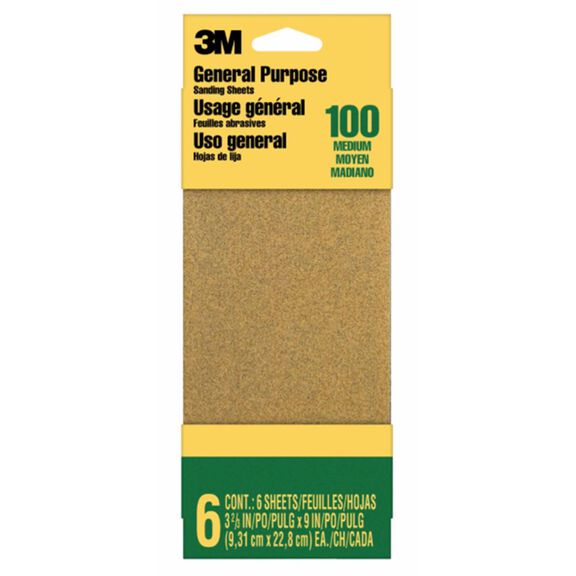 3M General Purpose Sanding Sheets 9016NA-CC, 3 2/3" x 9", Medium grit, 6/pk, 20 pks/cs image number 0