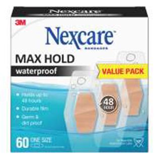 Nexcare Max Hold Waterproof Bandages, 1.25" x 2.5", 60ct, 24 Packs per Case