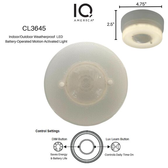 5" IQ AMERICA Battery Powered Indoor/Outdoor Motion Activated Ceiling Light, 450 Lumens image number 2