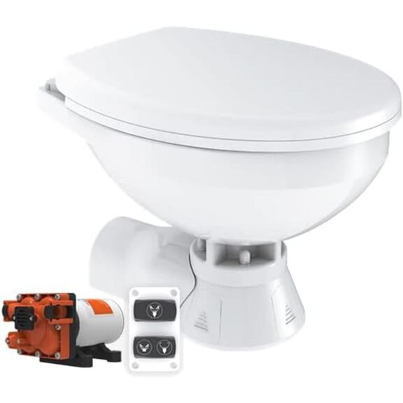 SEAFLO 12V Quiet Flush Electric Marine Toilet, Regular Size, Seawater Macerator, Soft Close Seat image number 0