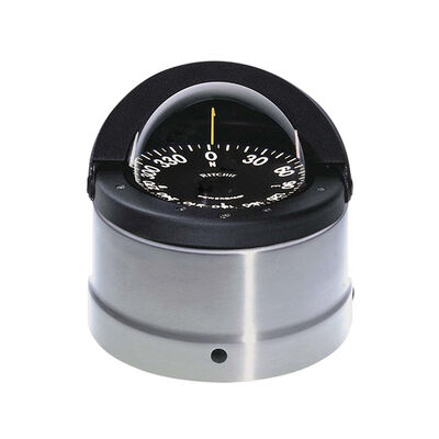 Binnacle-Mount Navigator Compass, 4-1/2" PowerDamp Flat Card Dial with Large Numerals, Brushed Stainless