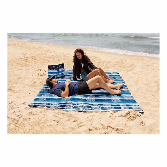 Waterproof Beach Blanket, Blue Palm Stripe image number 2