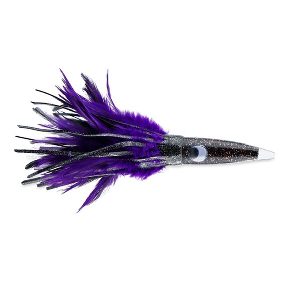 Wahoo Whacker Feather Lure, Black Foil/Purple Feather Skirt, 9" image number 0