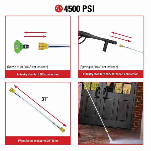 Universal 31-Inch Pressure Washer Wand Rated up to 4500 PSI image number 2