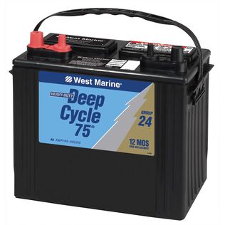 Group 24 Deep Cycle Marine Battery, 75 Amp Hours, 500 Cold Cranking Amps, 615 Marine Cranking Amps, 130 Reserve Minutes