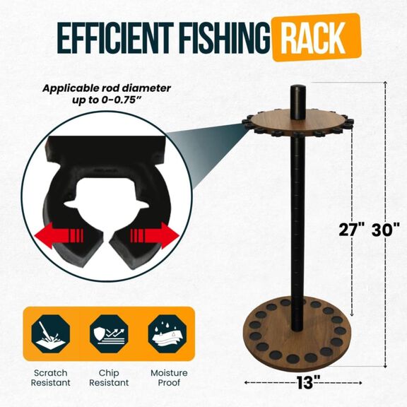 Walnut 16 Round Rod Rack - Steel Post image number 1