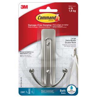 Command&trade; Large Double Bath Hook, Satin Nickel