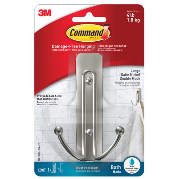Command&trade; Large Double Bath Hook, Satin Nickel image number 0