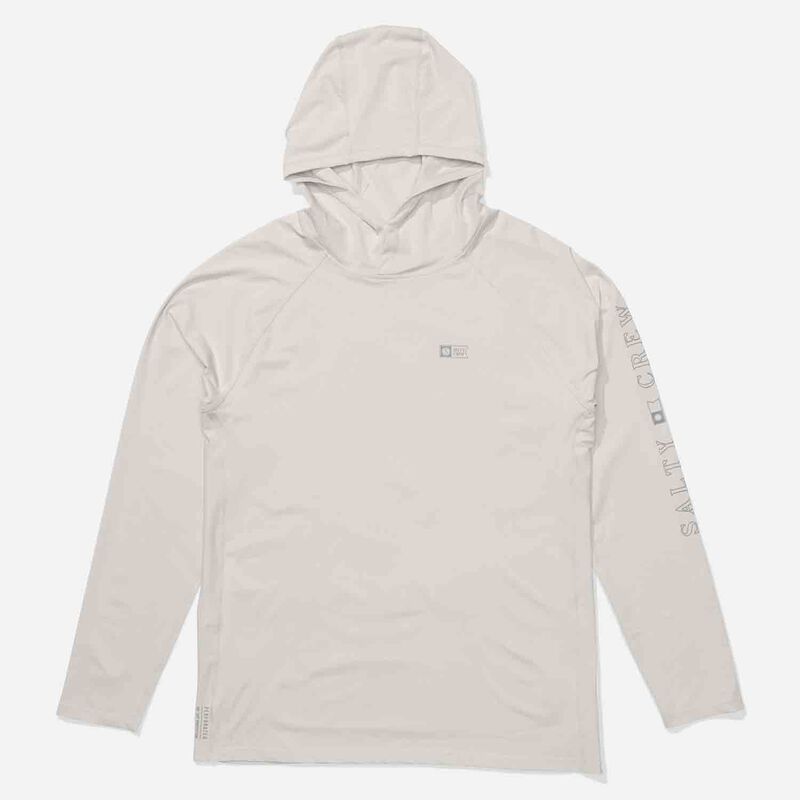 Salty Crew Men's Apex Perforated Hooded Sun Shirt, in Light Grey, Size 2XL | by West Marine
