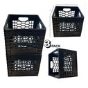 24 Quart Heavy-Duty Black Milk Crates for Storage, Organization, 18.75" x 13" x 11", 3-Pack image number 0