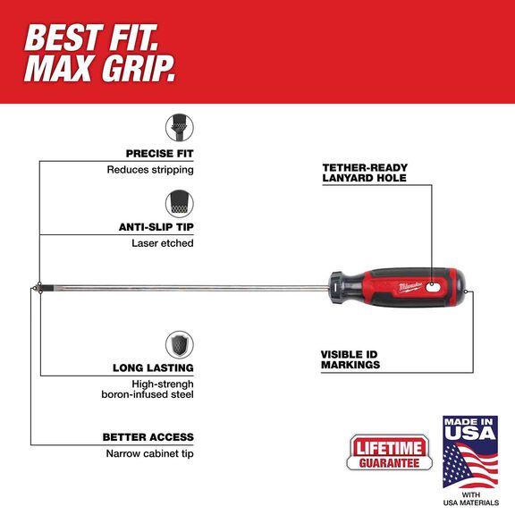 3/16" Cabinet 8" Cushion Grip Screwdriver (USA) image number 1