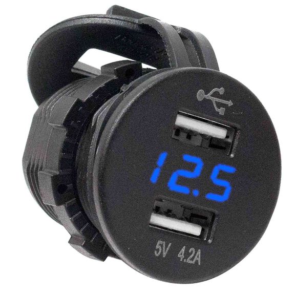 Dual Port USB Socket with Voltmeter, Blue image number 0
