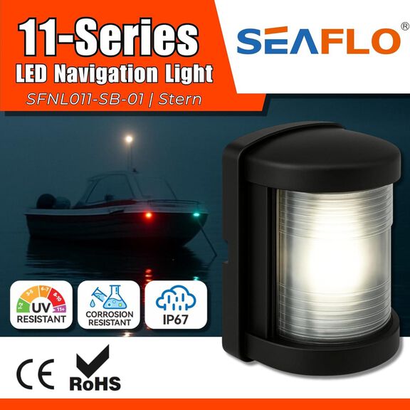 SEAFLO 11 Series LED Stern Navigation Light 12V IP67 White 2NM Mini Black image number 1