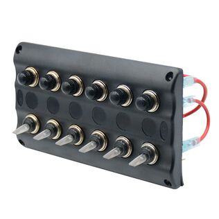 Switch Panel with Resettable Breakers, 6-Gang, Illuminated Toggles, 12V DC