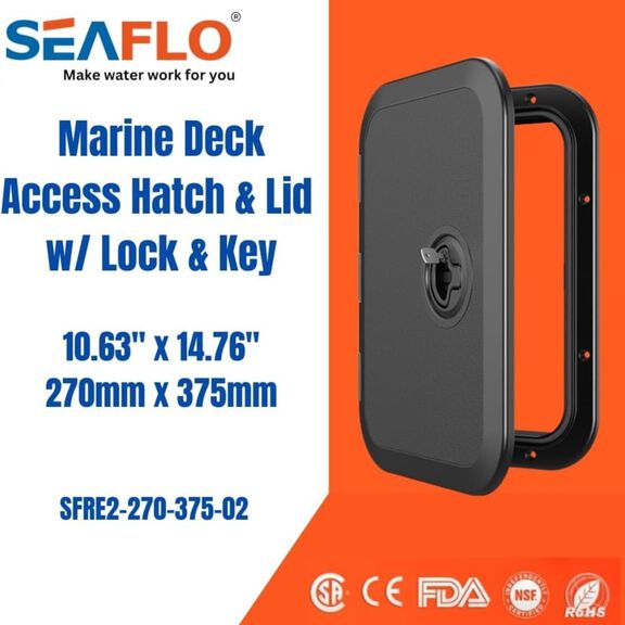 SEAFLO 14.76" x 14.53" Black Locking Rectangular Deck Access Hatch image number 4
