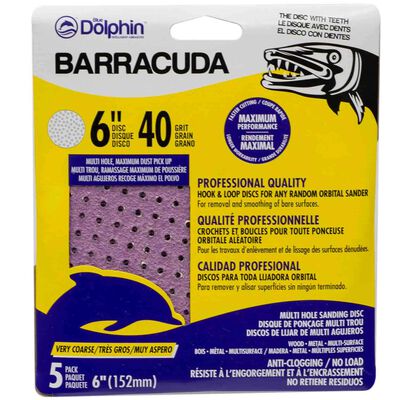 Barracuda 6" Pro Quality Sanding Discs, 40 Grit, 5-Pack