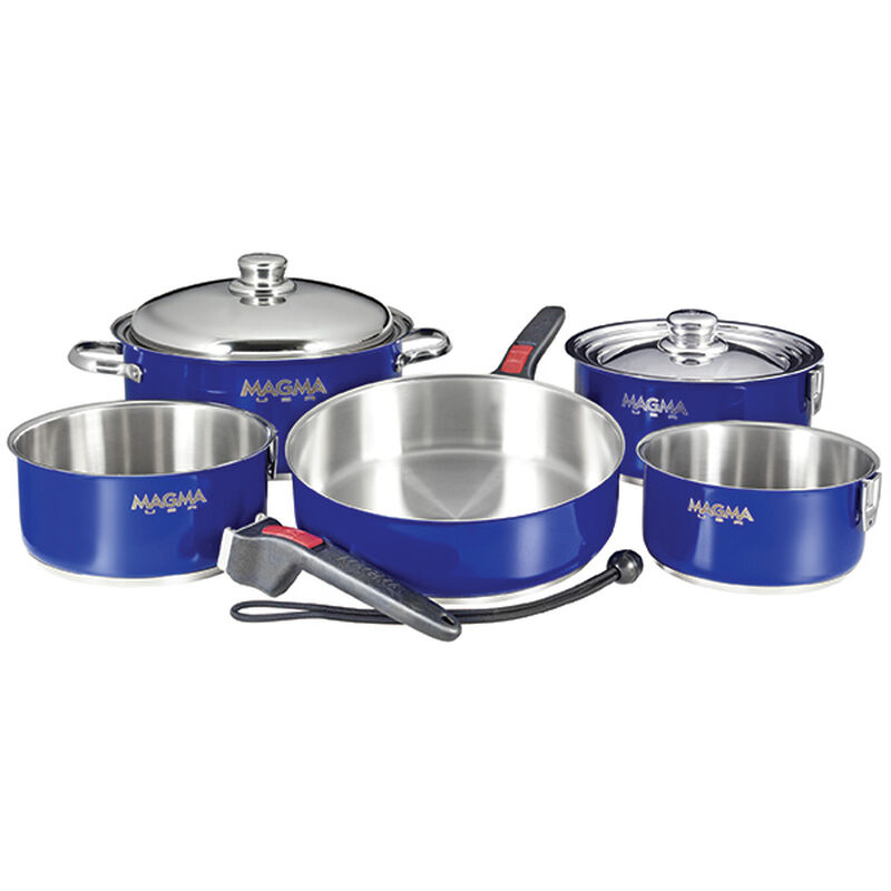 MAGMA 10Piece Nesting Cookware, Stainless Steel & CobaltBlue Finish