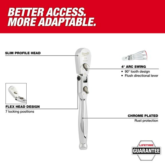1/4" Drive 9" Flex Head Ratchet image number 1